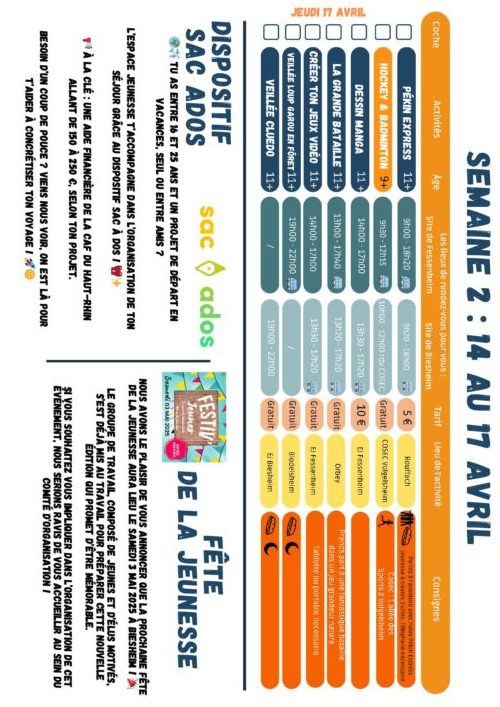 Programme vacances de printemps 20257