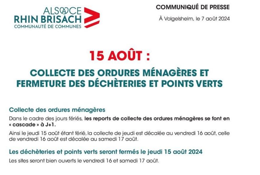 Collecte ordures ménagères - 15.08.2024