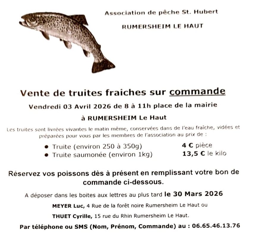 Bon de commande à télécharger - Vente de truites 2026