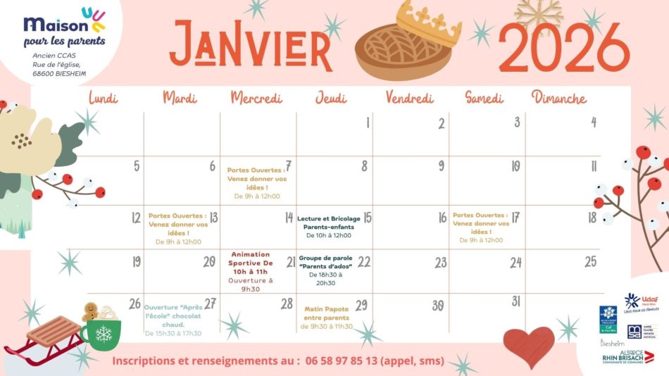 Calendrier Maison des Parents (1) Janvier 2026