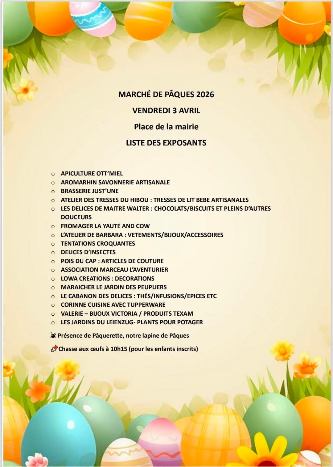 Marché de Pâques 2026 - Liste des exposants